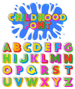 Childhood Font. Children's bright Alphabet Letters, Symbols. Colorful Vector Typescript for Marketing, Card and Poster Design.