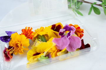 A view of a package of edible flowers.