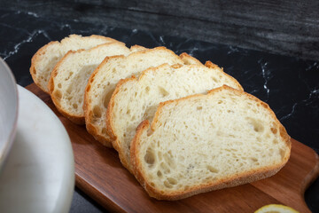 A view of a slices of a country loaf of bread.