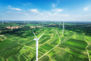 Aerial photography outdoor farmland wind turbine