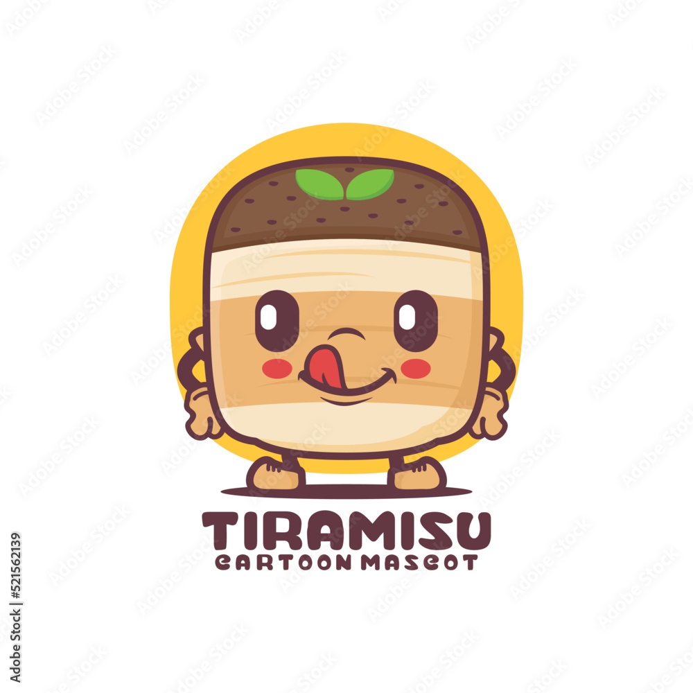 Wall mural cute tiramisu cartoon. italian dessert vector illustration