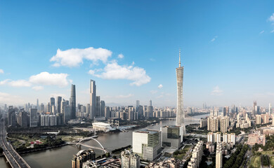 Fototapeta na wymiar Aerial photography of urban buildings skylines on both sides of the Pearl River in Guangzhou, China