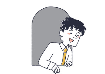 覗き込んでいるビジネスマン　視線誘導に使える窓から関心を持って眺める人物