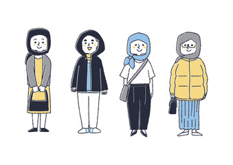 ヒジャブと近代的なファッションの組み合わせを楽しむ女性のセット