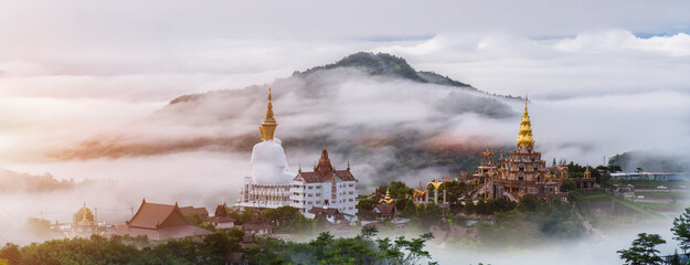 Viewpoint of Wat Phra That Pha Son Kaew, Khao Kho, Phetchabun, Thailand, Buddhist concept.
