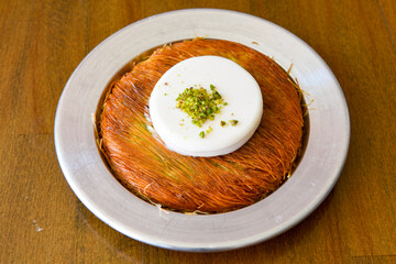Turkish Dessert Sobiyet  Baklava, mussels baklava and classic baklava with Pistachio . Cevizli, Fistikli Baklava, top view.