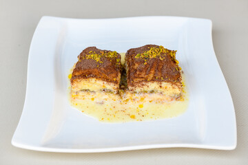 Pistachio baklava. Traditional Middle Eastern Flavors. Traditional Turkish baklava. Local name fistikli baklava