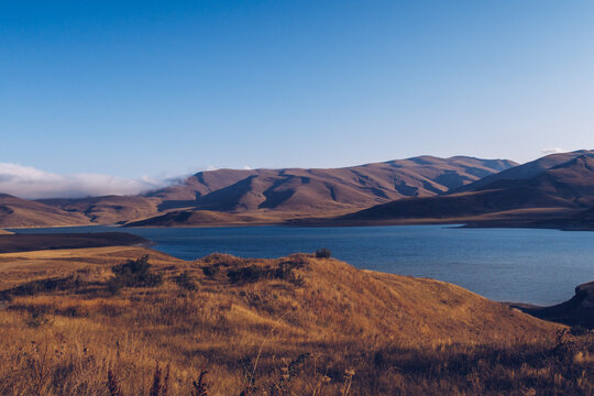 Beautiful autumn sunset view of Sevan lake, Sevan, Armenia