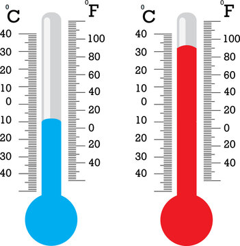 Two termometer show cold and heat. Vector in flat design
