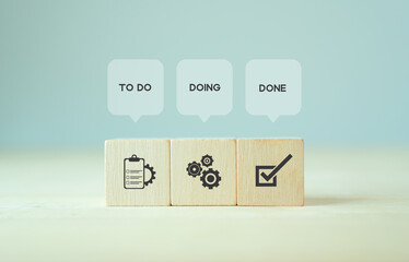 Work tracking concept  TO DO, DOING, DONE. Kanban board tools for effective team management. Agile project management tool to help visualize work, limit work-in-progress, and maximize efficiency. © Parradee