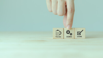 Work tracking concept  TO DO, DOING, DONE. Kanban board tools for effective team management. Agile project management tool to help visualize work, limit work-in-progress, and maximize efficiency. © Parradee