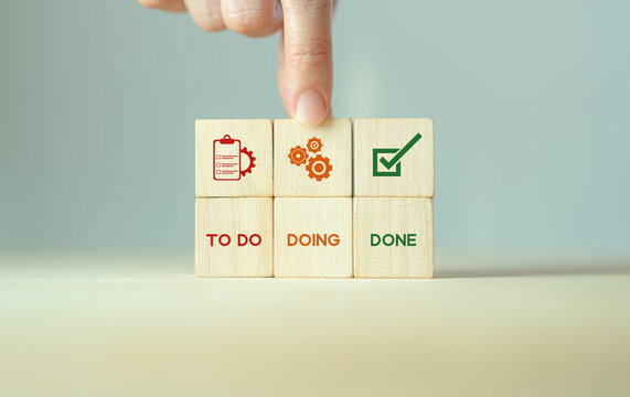 Work tracking concept; TO DO, DOING, DONE. Kanban board tools for effective team management. Agile project management tool to help visualize work, limit work-in-progress, and maximize efficiency.