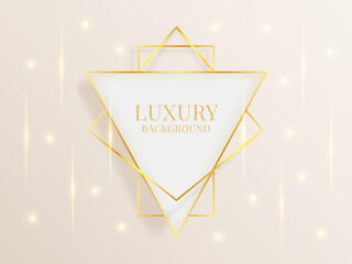 Naklejka premium Luxury golden glitter background. 3d line shapes, gold abstract award sale banner with copy space, triangular form, beauty bright card frame for greeting card. Vector design background