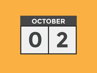 october 2 Calendar icon Design. Calendar Date 2nd october. Calendar template 
