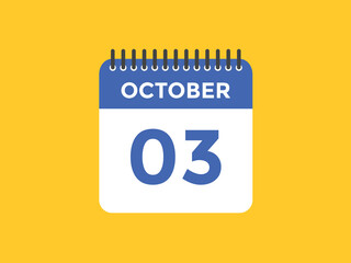 october 3 Calendar icon Design. Calendar Date 3rd october. Calendar template 
