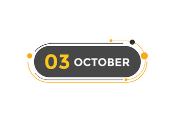 october 3 Calendar icon Design. Calendar Date 3rd october. Calendar template 
