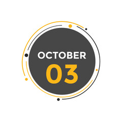 october 3 Calendar icon Design. Calendar Date 3rd october. Calendar template 
