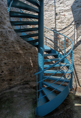blue iron spiral staircase