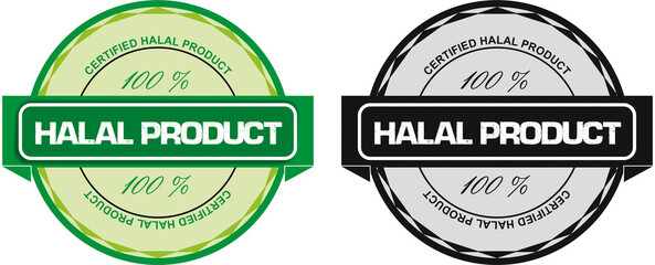  Halal food stamp icon for printing, Islam Muslim approved product badge sticker illustration design on white background. 