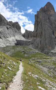 mountain trail that passes in the middle of the Italian Alps Dolomites in the summer