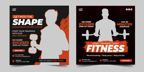 Fitness social media post design template. Gym social media banner template design