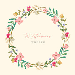 pink wildflower wreath frame