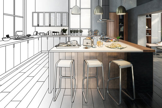 Luxury Penthouse Loft Kitchen (draft) - 3D Visualization