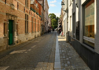 Beautiful view of a typical street of Bruges