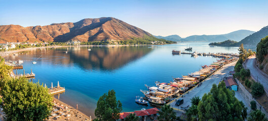 Panoramic view of the bay and yacht pier, Marmaris, Turkey