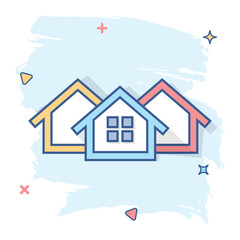 Cartoon house icon in comic style. Home illustration pictogram. House splash business concept.