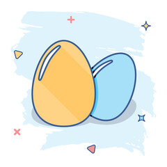 Cartoon egg icon in comic style. Eggshell sign illustration pictogram. Chicken splash business concept.