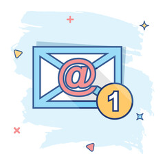 Vector cartoon email envelope message icon in comic style. Mail sign illustration pictogram. Envelope business splash effect concept.
