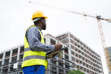 Fototapeta na wymiar OSHA Inspection Worker At Construction Site