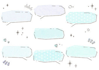 水彩のかわいい柄の吹き出し10　青色Ver