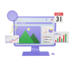 3d computer desktop screen with SEO. Search engine optimization concept