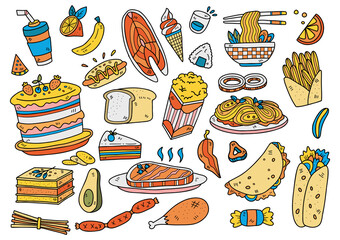 food doodle objects vector illustration for banner