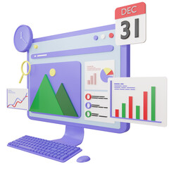 3d computer desktop screen with SEO. Search engine optimization concept