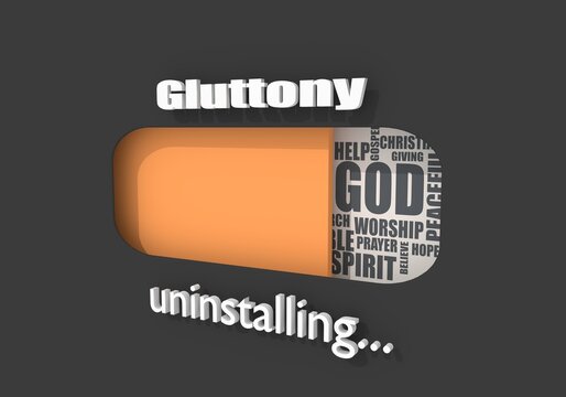 Progress bar or loading bar with christianity religion relative tags cloud. Gluttony word. 3D render