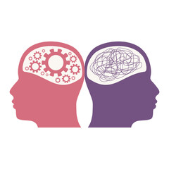 Metaphor bipolar disorder mind mental. Split personality. Concept mood disorder. Two head silhouette. Psychology and mental health. Dual personality concept. Tangle and untangle