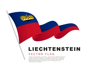The flag of Liechtenstein hangs on a flagpole and flutters in the wind. Vector illustration
