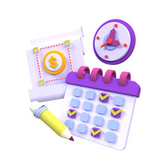Schedule and Reminder illustration background, 3D, render icon for business