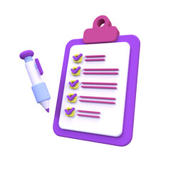 clipboard and pencil illustration background 3D render icon for business