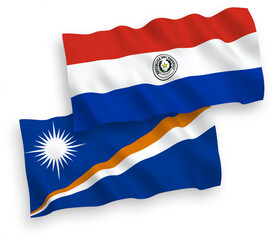 Flags of Republic of the Marshall Islands and Paraguay on a white background