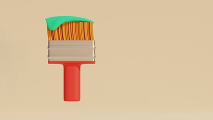 Brush with paint on it. Stylized 3d illustration.