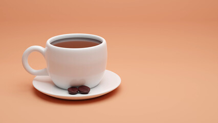 Cup of coffee and coffe beans. 3d illustration