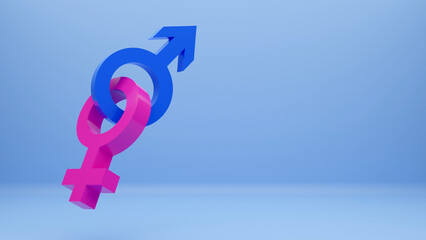Male and female symbols. Stylized 3d illustration. 