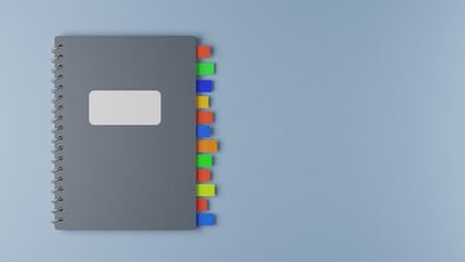 Notebook with notes inside. Stylized 3d illustration.
