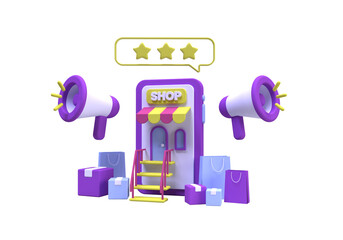 Shopping online with star rating concept for delivery service illustration for business idea concept background