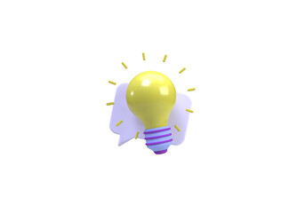 Yellow light bulb illustration background, 3D, render icon for business idea concept