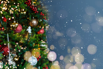 Obraz na płótnie Canvas 2023 Merry Christmas and New Year holidays background. Blurred bokeh background